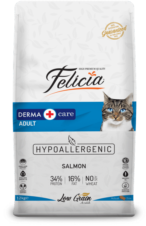 Felicia Derma Az Tahıllı & HypoAllergenic Somonlu Yetişkin Kedi Maması 2 kg