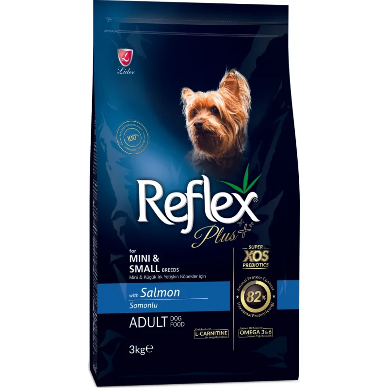Reflex Plus Somonlu Mini ve Küçük Irk Yetişkin Köpek Maması 3 kg paketi