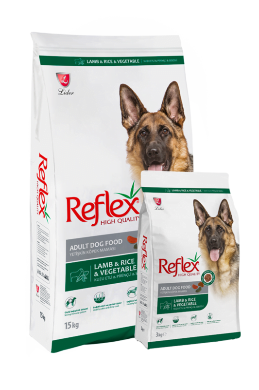 Reflex kuzu etli, pirinçli ve sebzeli yetişkin köpek maması 3 kg, doğal içerikli dengeli beslenme
