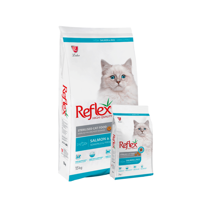 Reflex Somonlu Kısırlaştırılmış Kedi Maması 15 kg büyük paket, sterilize kediler için özel formül