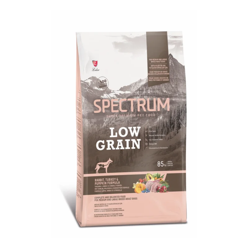 Spectrum Düşük Tahıllı Tavşanlı, Hindili ve Kabaklı Orta ve Büyük Irk Yetişkin Köpek Maması 12 kg
