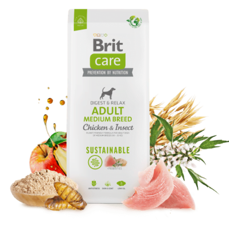 Brit Care Digest & Relax Tavuklu ve Böcekli Orta Irk Yetişkin Köpek Maması 3 kg