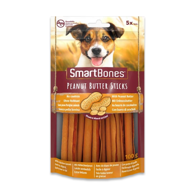 SmartBones yer fıstığı ezmeli çubuk köpek ödül maması 5'li paket, 100g sağlıklı atıştırmalık