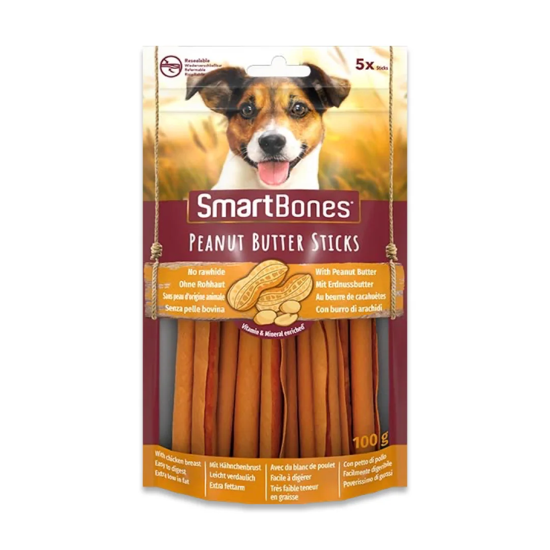 SmartBones Çubuk Köpek Ödül Maması Yer Fıstığı Ezmeli (5’li) 100 g Köpek SmartBones yer fıstığı ezmeli çubuk köpek ödül maması 5'li paket, 100g sağlıklı atıştırmalık