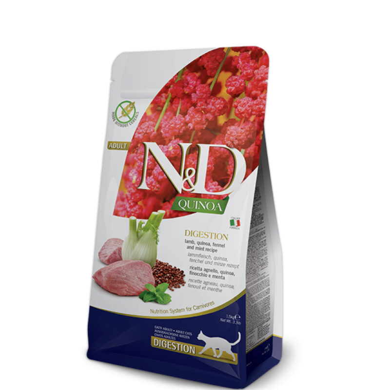 N&D Quinoa Digestion kuzu etli, kinoalı, rezeneli ve naneli yetişkin kedi maması 1,5 kg