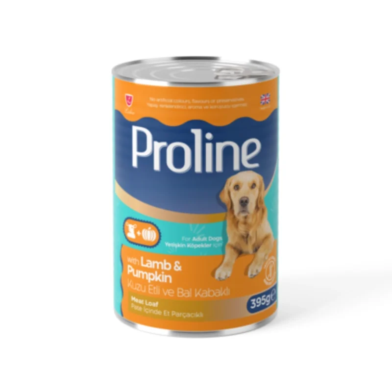 Proline kuzu etli bal kabaklı pate köpek maması 395g, içinde et parçacıklı yetişkin konserve mama