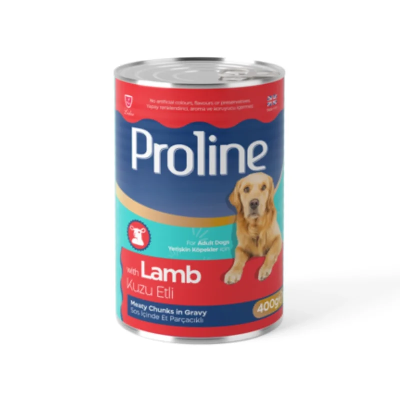 Proline kuzu etli soslu et parçacıklı yetişkin köpek maması konservesi 400g