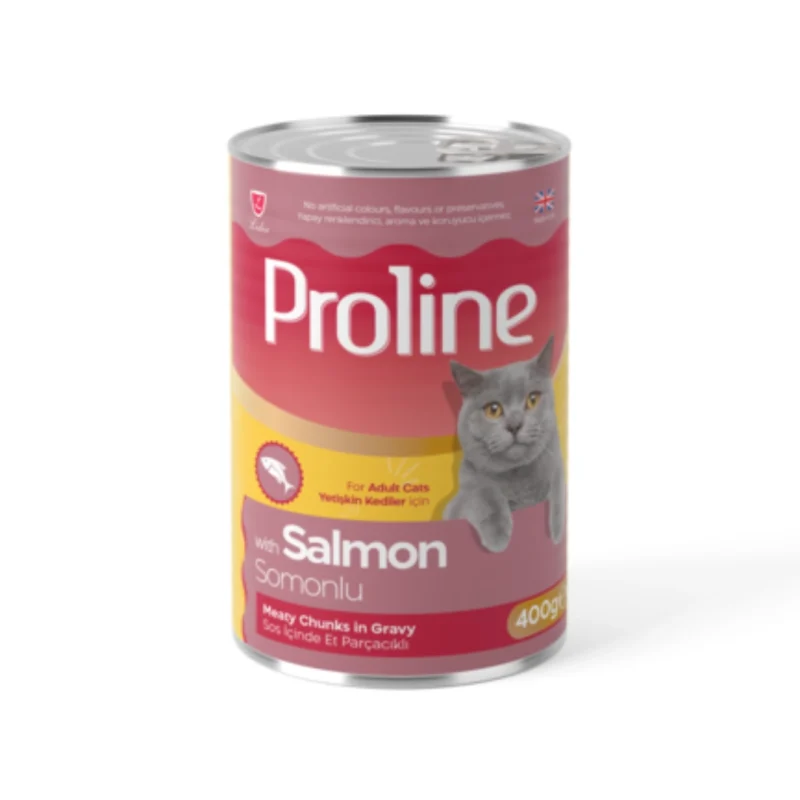 Proline somonlu soslu et parçacıklı 400g yetişkin kedi konserve maması