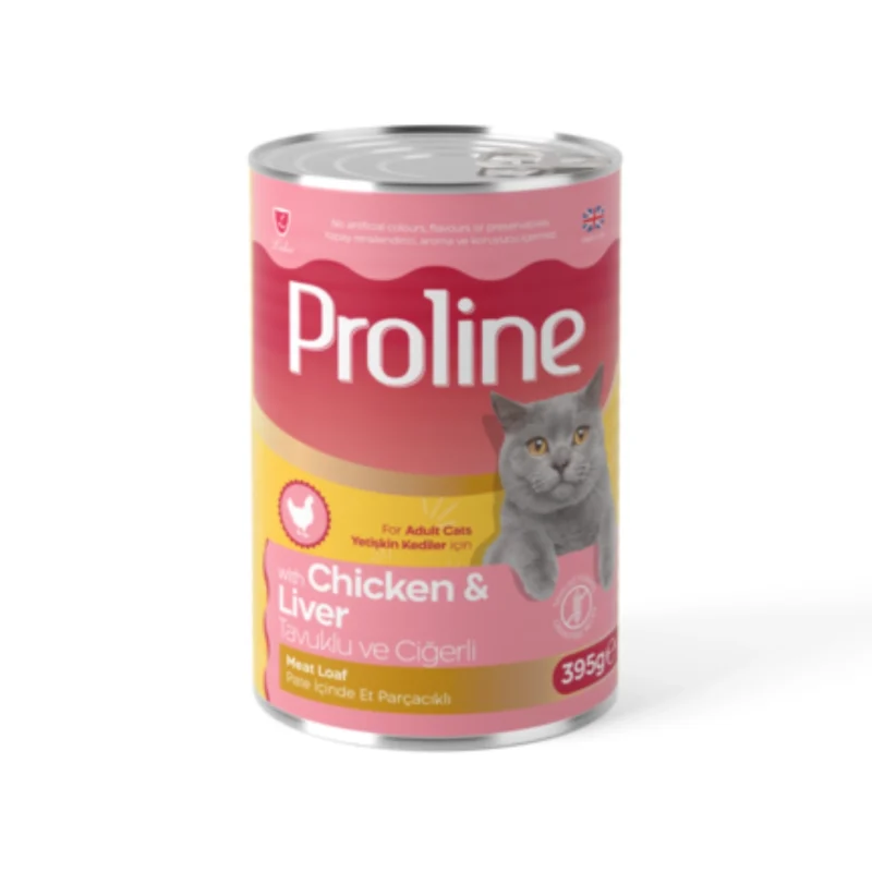 Proline tavuklu ciğerli pate et parçacıklı yetişkin kedi maması konservesi 395g