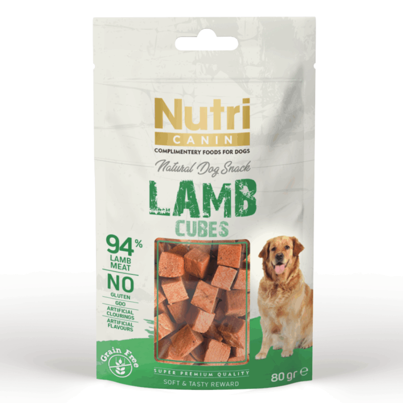 Nutri Canin Kuzu Etli Küp Ödül Maması 80g - Köpekler için lezzetli kuzu etli küp şekilli ödül maması