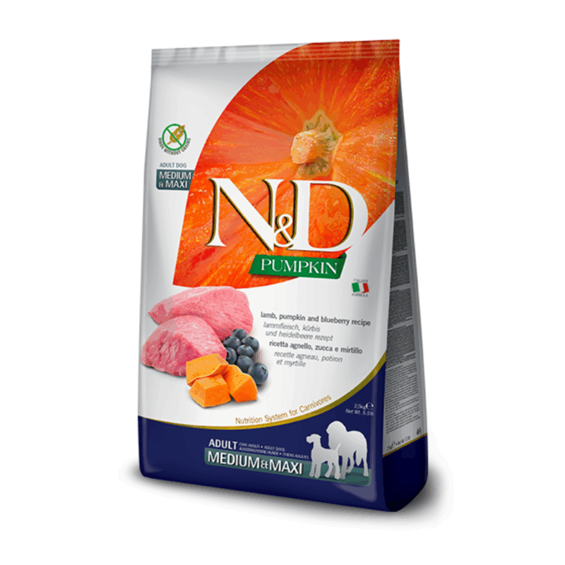N&D Pumpkin Bal Kabaklı, Kuzu Etli, Yaban Mersinli Orta ve Büyük Irk Tahılsız Yetişkin Köpek Maması 12 kg