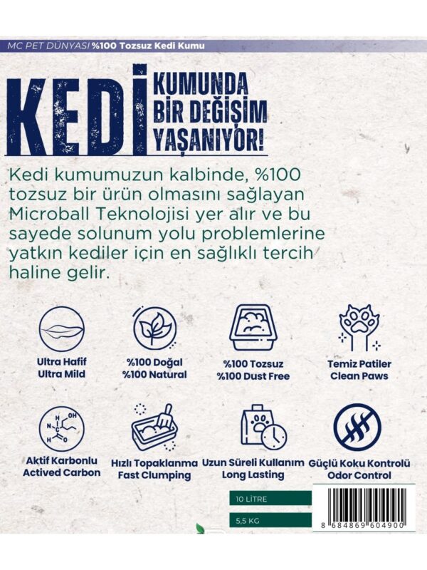 MC Aktif Karbonlu Tozsuz Kedi Kumu 10 L