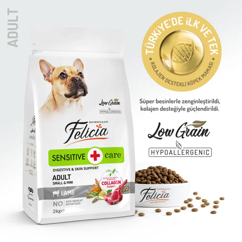 Felicia Sensitive Care Kuzu Etli Mini Irk Yetişkin Köpek Maması 3 kg – Hipoalerjenik, kolajenli eklem desteği
