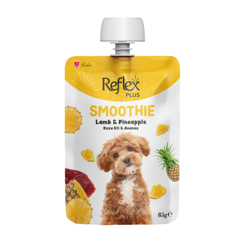 Reflex Plus Smoothie kuzu etli ananaslı yetişkin köpek sıvı ödül maması 85 g ambalaj görseli