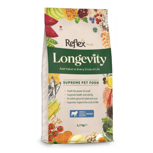 Reflex Plus Longevity Mini ve K&uuml;&ccedil;&uuml;k Irk Yavru K&ouml;pek Maması 1,7 kg - Sağlıklı B&uuml;y&uuml;me i&ccedil;in &Ouml;zel Form&uuml;l