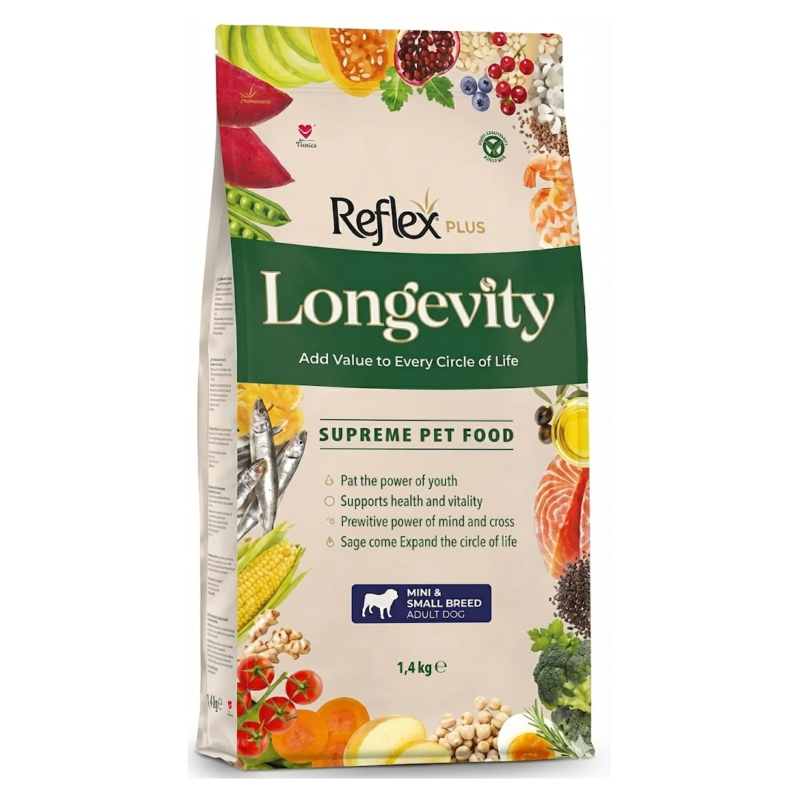 Reflex Plus Longevity Mini Irk Yetişkin Köpek Maması 1,4 kg - Hipoalerjenik ve Dengeli Beslenme