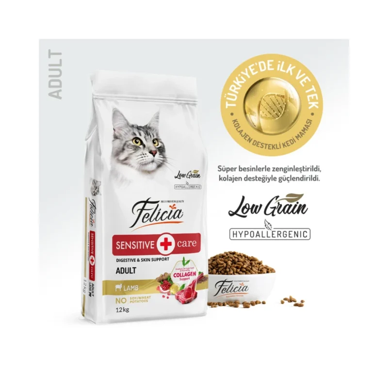 Felicia Sensitive az tahıllı hypoallergenic kuzu etli yetişkin kedi maması 12 kg, hassas kediler için özel formül