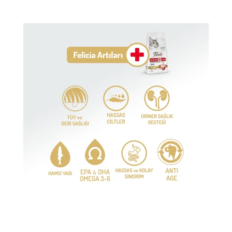 Felicia Sensitive kuzu etli hipoalerjenik kedi maması, hassas kediler için az tahıllı formül, 2 kg