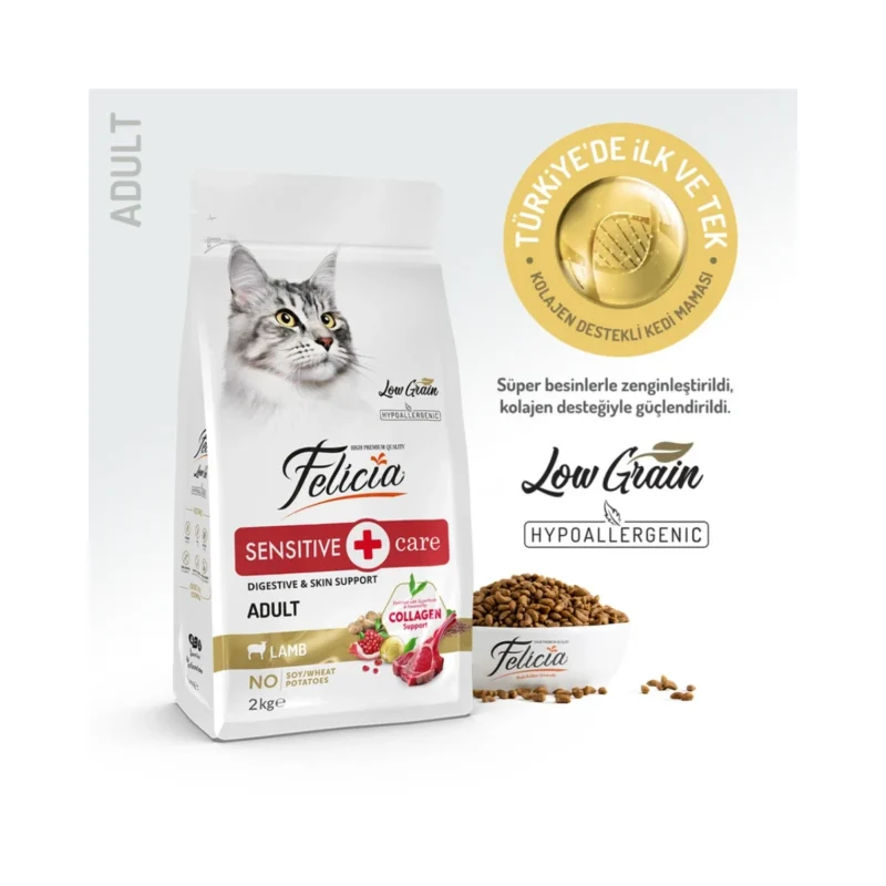Felicia Sensitive az tahıllı hipoalerjenik kuzu etli yetişkin kedi maması 2 kg ambalaj görseli