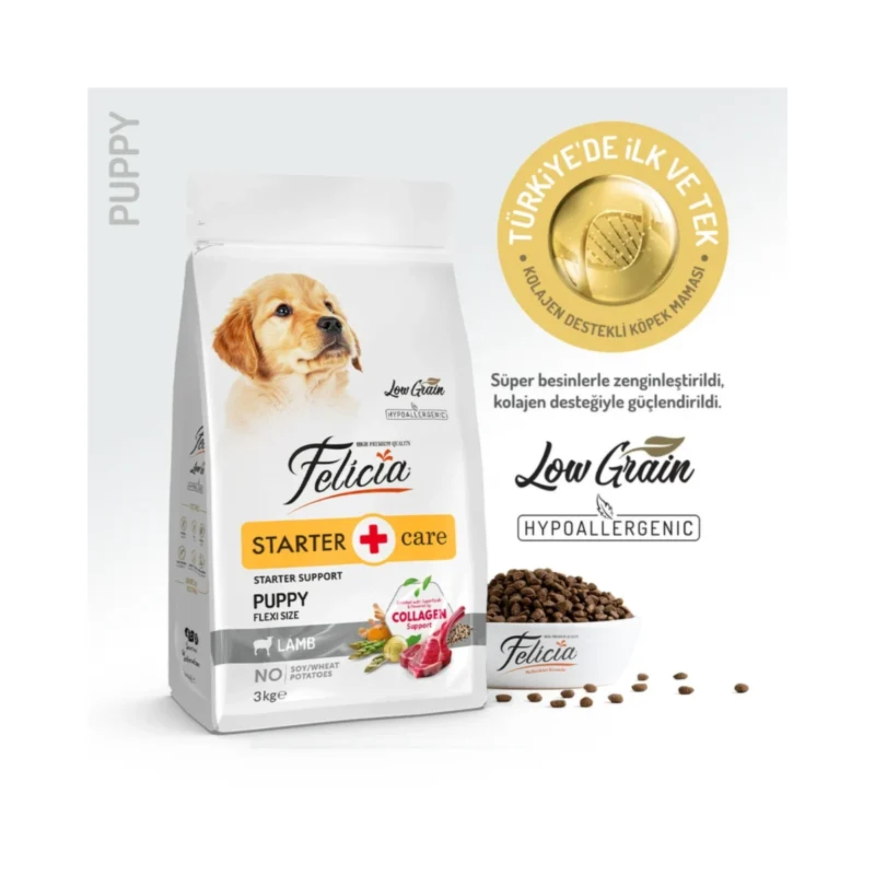 Felicia Starter Care kuzu etli mini ve küçük ırk yavru köpek maması 3 kg ambalaj görseli