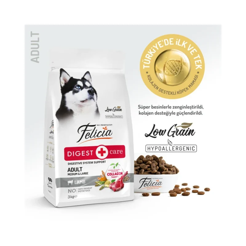Felicia Digest Care kuzu etli yetişkin köpek maması, orta ve büyük ırklar için 3 kg ambalaj