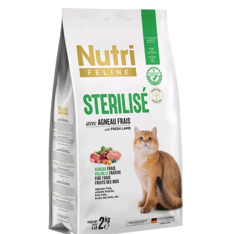 Nutri Feline Sterilised 2 kg taze kuzu etli yetişkin kısırlaştırılmış kedi maması paketi