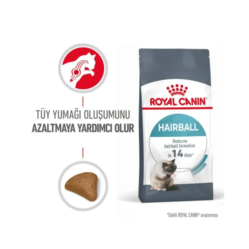Royal Canin Hairball Care 2 kg kedi maması ambalajının yan görünümü