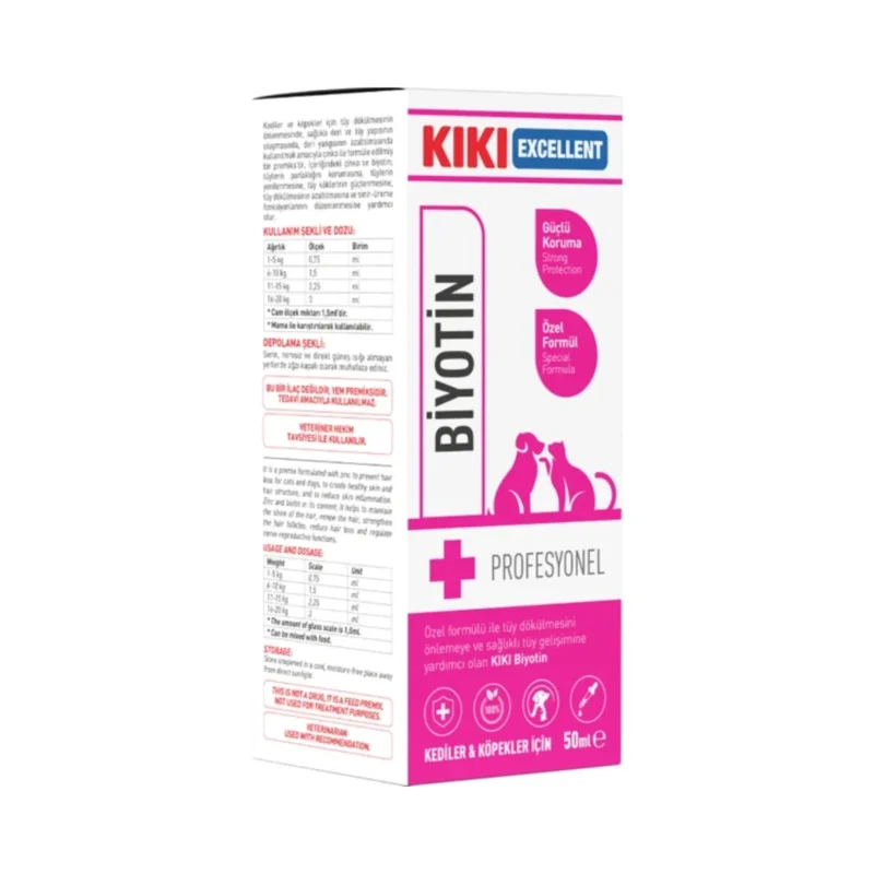 KIKI Excellent Kedi ve Köpekler için Biyotin 50 mL - Evcil hayvanlar için sağlıklı tüy ve deri desteği
