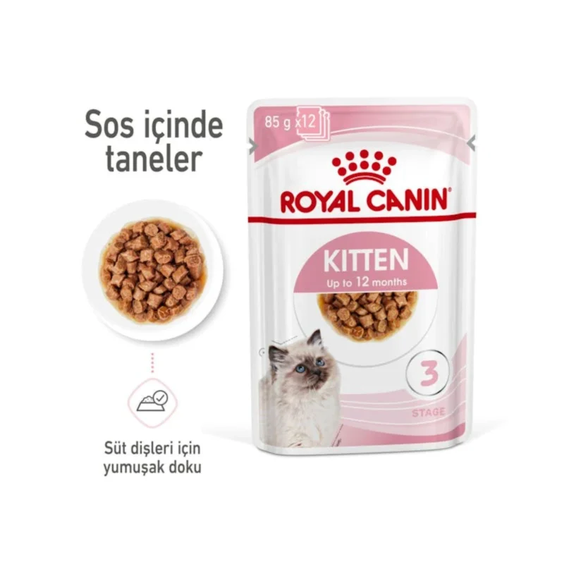 Royal Canin Kitten Gravy 85 g yaş mama soslu iç görünümü, yavru kedi beslenme detayı