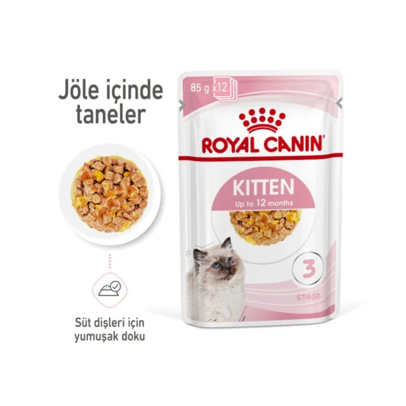 Royal Canin Kitten Jelly 85 g yaş mama jeliyle kaplı yavru kedi besini yakın çekim görsel