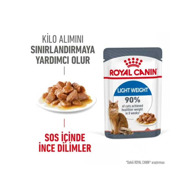 Royal Canin Light Weight Care Gravy 85g kedi yaş maması sosu içinde servis önerisi