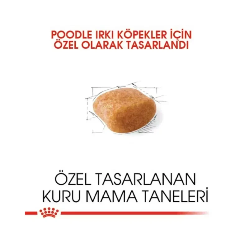 Royal Canin Poodle 3 kg köpek maması ambalajının arka yüzü ve besin değerleri tablosu