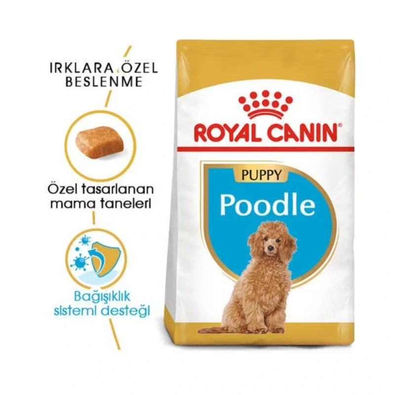 Royal Canin Poodle yavru köpek maması 3 kg ambalaj arka yüzü ve besin değerleri tablosu