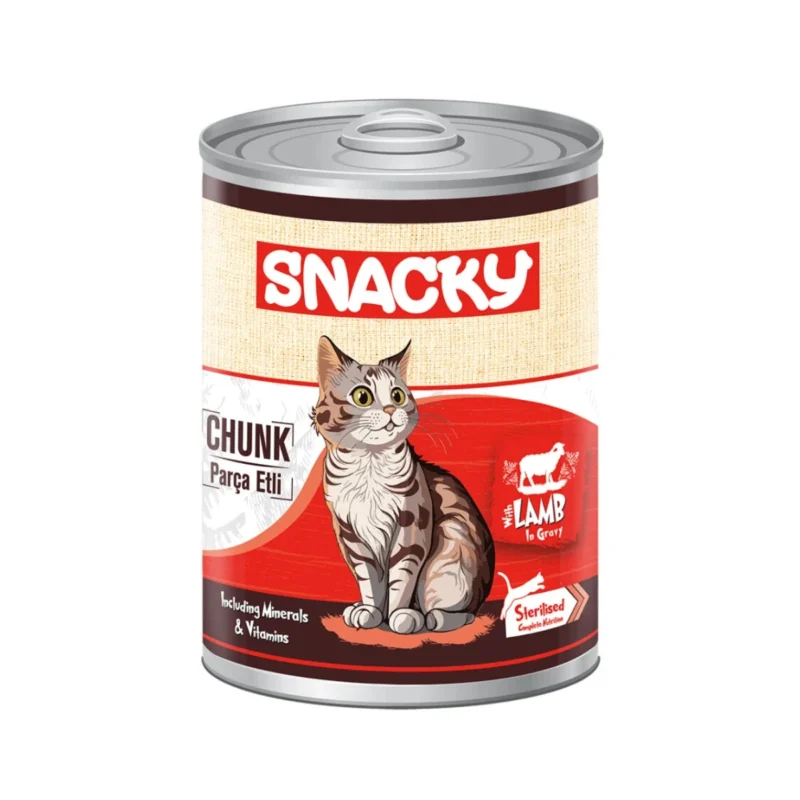 Snacky parça kuzu etli kısırlaştırılmış kedi yaş mama 400 g, sterilize kediler için besleyici ıslak mama