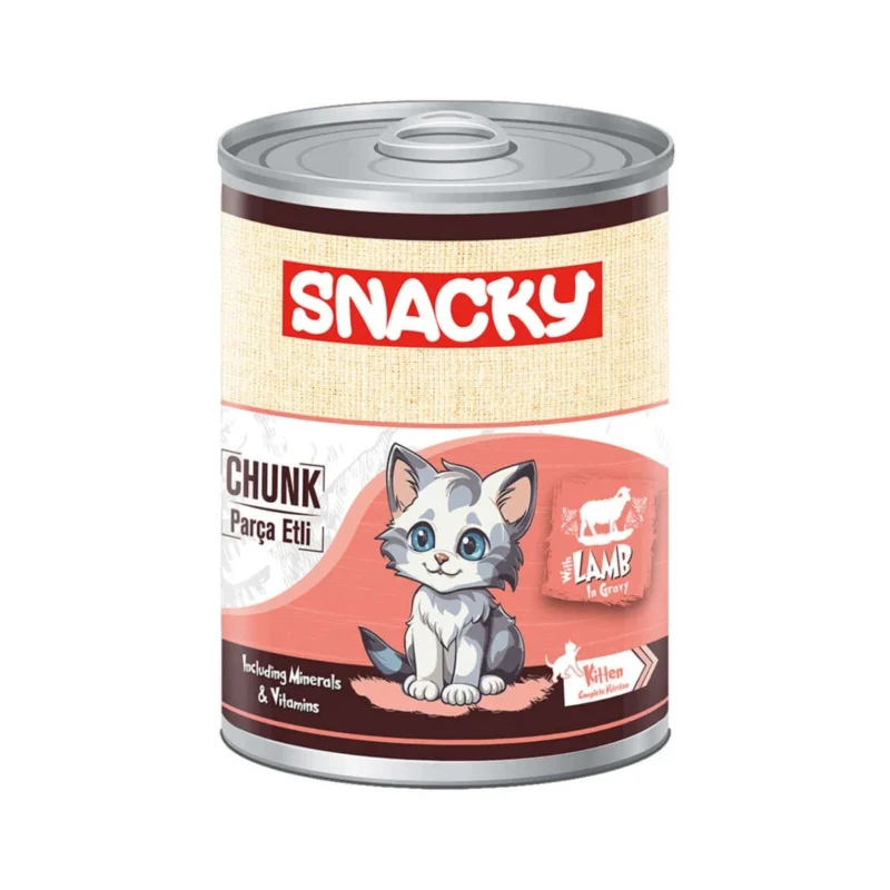 Snacky parça kuzu etli yavru kedi yaş mama 400 g, soslu parçalar ve taurin ile dengeli beslenme sunar.