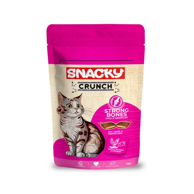 Snacky Crunch Strong Bones tavuklu peynirli yetişkin kedi bisküvisi 60g güçlü kemikler için sağlıklı ödül