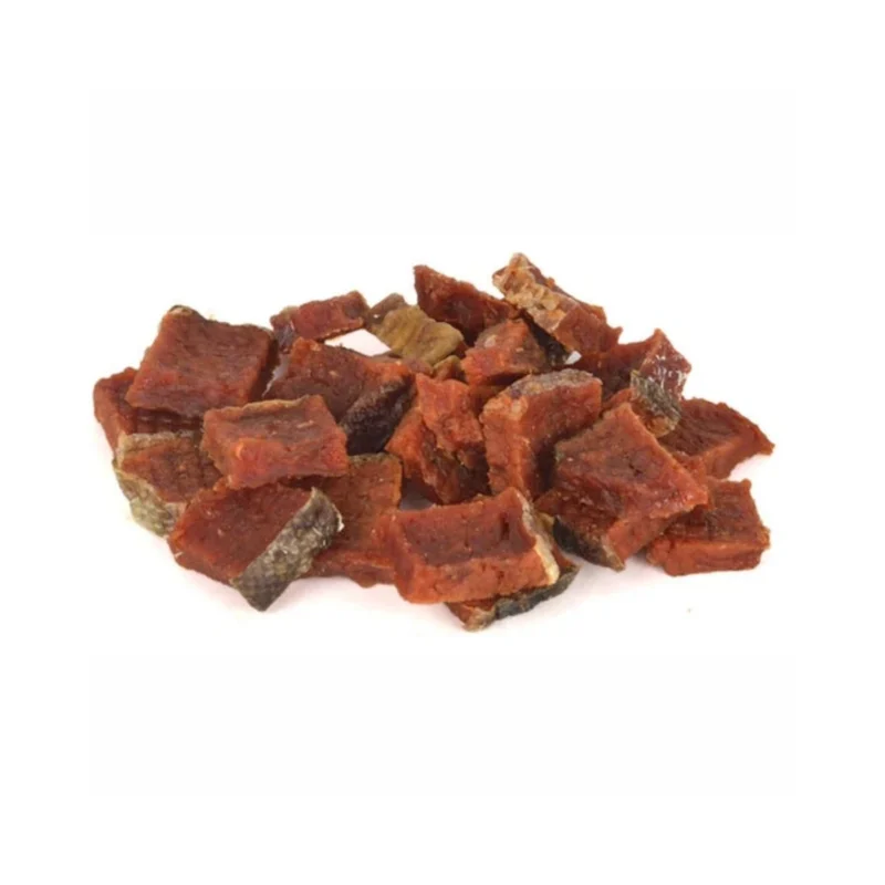 Wanpy gerçek somon dilimlerinden yapılmış köpek ödülü, 100 g ambalaj yakın çekim görünümü