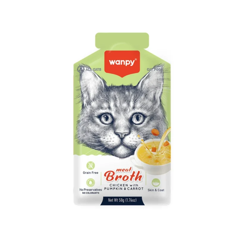 Wanpy bal kabağı ve havuçlu tavuklu kedi çorbası 50g, kediler için besleyici sıvı atıştırmalık