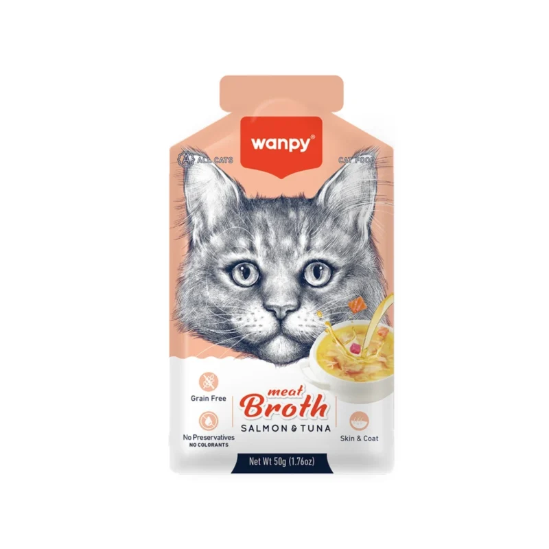 Wanpy Somon & Ton Balıklı Kedi Çorbası 50g – Kediler için lezzetli ve besleyici sıvı atıştırmalık