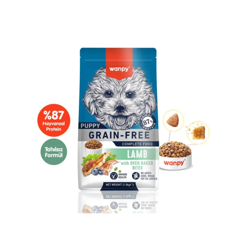 Wanpy Tahılsız Kuzu Etli Yetişkin Köpek Maması 1,5 kg paketi
