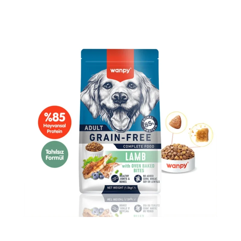 Wanpy Tahılsız Kuzu Etli Yetişkin Köpek Maması 1,5 kg - Sağlıklı ve Doğal Beslenme