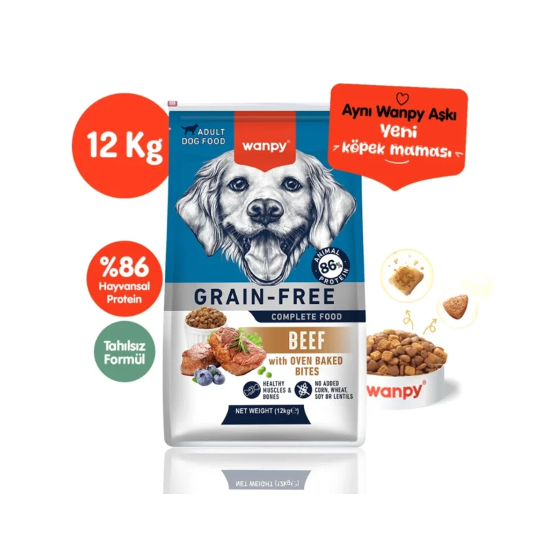 Wanpy Tahılsız Sığır Etli Yetişkin Köpek Maması 12 kg büyük boy torba