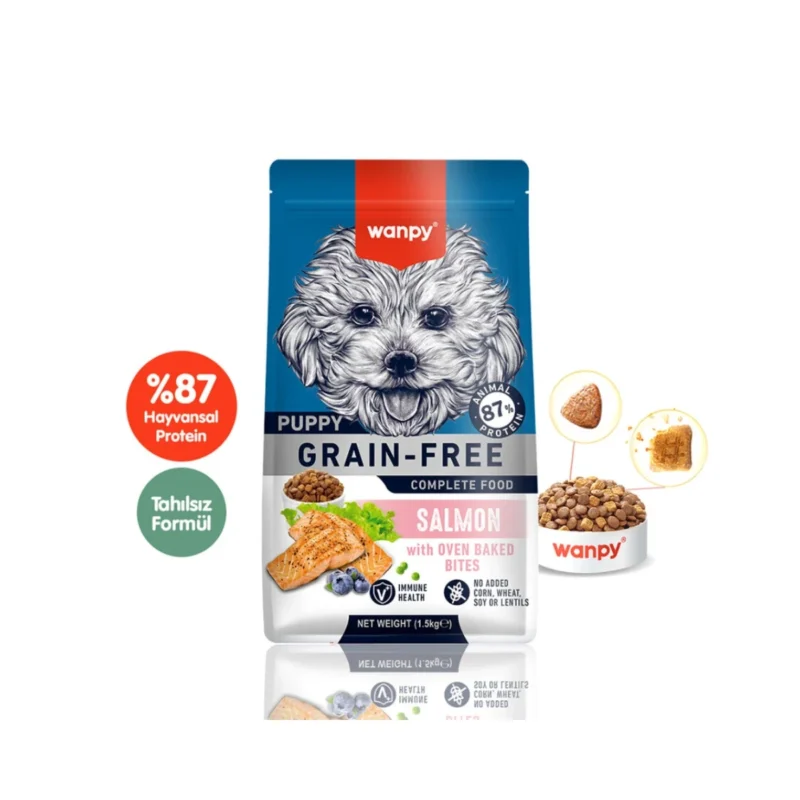 Wanpy Tahılsız Somonlu Yavru Köpek Maması 1,5 kg – Doğal içerikli, tahılsız yavru köpek besini