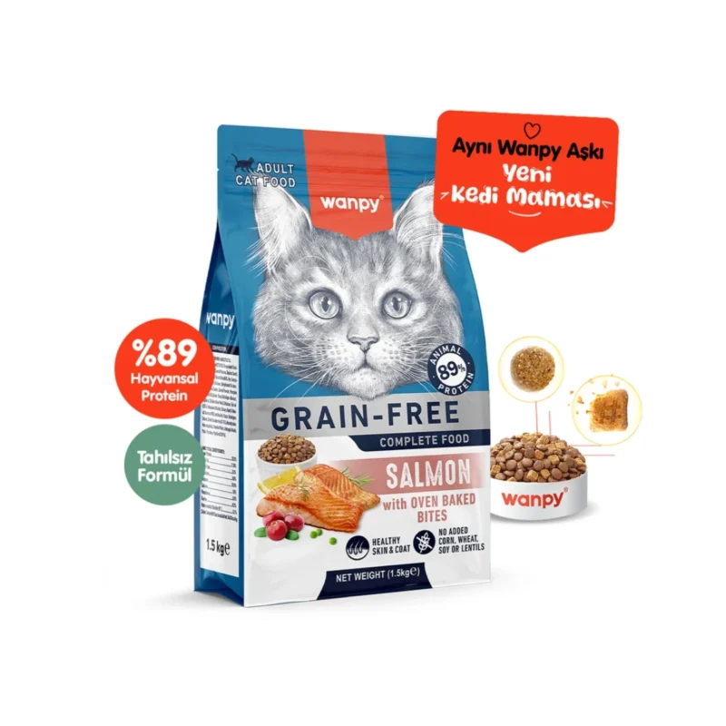 Wanpy Tahılsız Somonlu Yetişkin Kedi Maması 1,5 kg – Tahılsız, doğal somonlu premium kedi besini