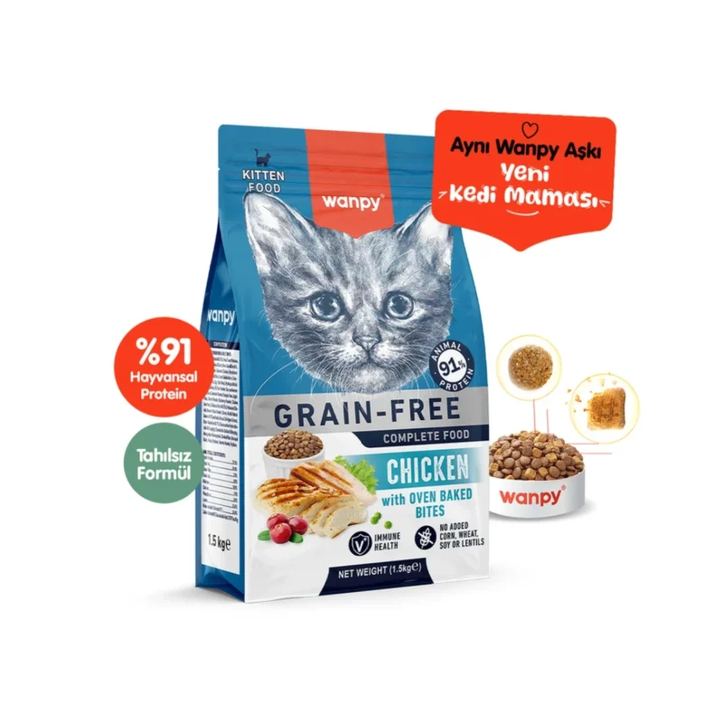 Wanpy Tahılsız Tavuklu Yavru Kedi Maması 1,5 kg – Tahılsız, doğal içerikli yavru kedi maması