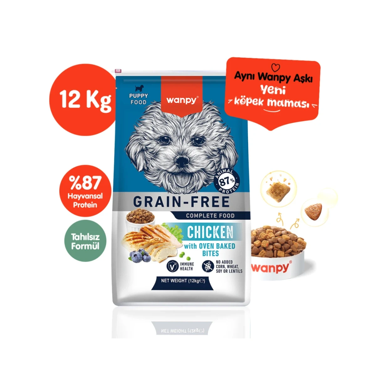 Wanpy Tahılsız Tavuklu Yavru Köpek Maması 12 kg Köpek Wanpy yavru köpek maması 12 kg büyük boy ekonomik paket, sağlıklı gelişim için dengeli beslenme