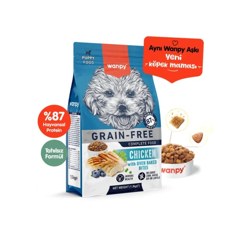 Wanpy tahılsız tavuklu yavru köpek maması 1,5 kg, doğal içerikli ve besleyici formül