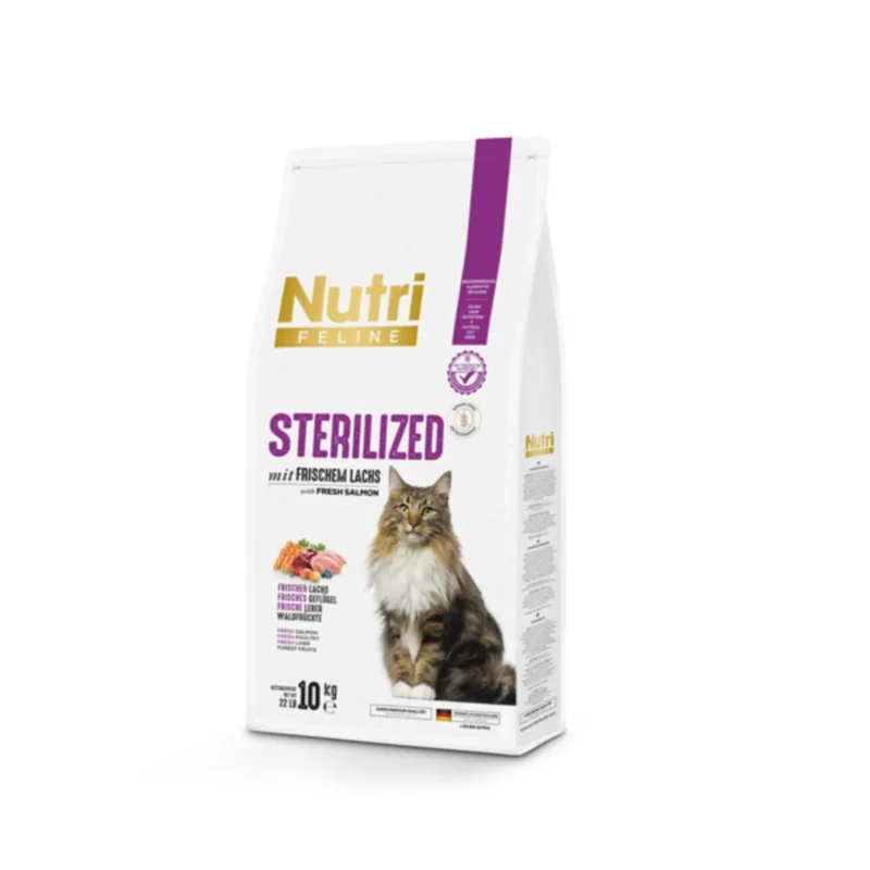 Nutri Feline tahılsız taze somonlu kısırlaştırılmış yetişkin kedi maması 10 kg paket görseli