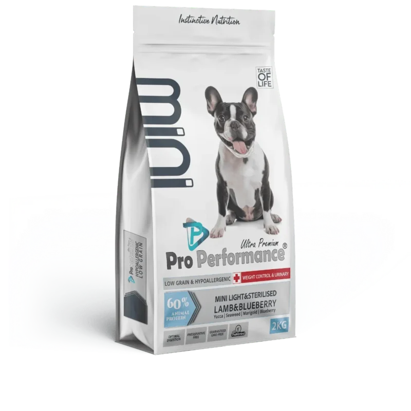 Pro Performance Light ve Kısırlaştırılmış Mini Irk Kuzu Etli ve Yaban Mersinli Köpek Maması 2 kg