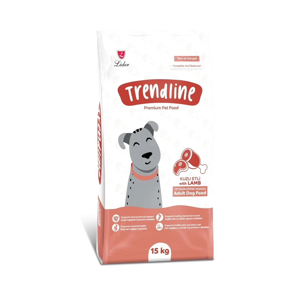 Trendline Kuzu Etli ve Pirinçli Yetişkin Köpek Maması 15 kg Köpek Trendline kuzu etli ve pirinçli yetişkin köpek maması 15 kg, dengeli beslenme için doğal içerikli köpek yemi